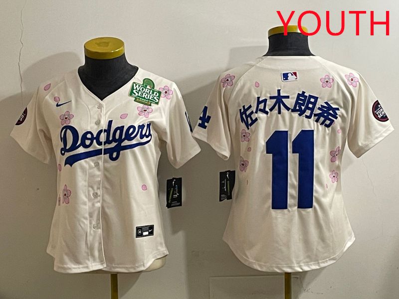 Youth Los Angeles Dodgers 11 R.Sasaki Cream Sakura Edition 2025 Nike MLB Jersey style 37